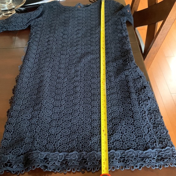 Massimo Dutti Crochet Lace Navy Blue Overlay 3/4 Sleeves Dress size M - Picture 15 of 17